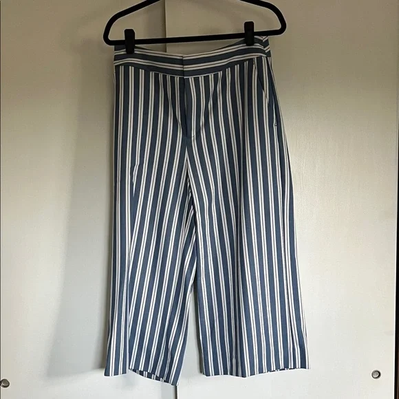 EUC | 10P | Banana Republic Blue and White Striped Wide Leg Capris - Picture 1 of 5